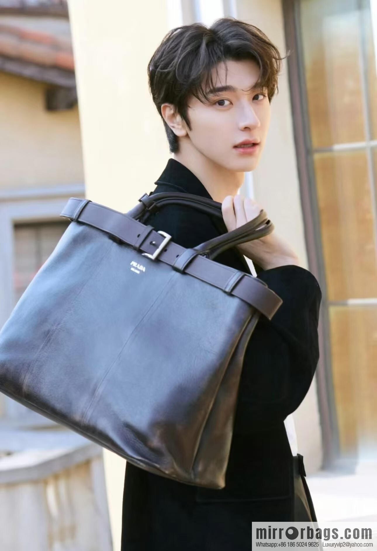 PRADA new men's bag 1BG126 extra large imitation old leather, coffee color