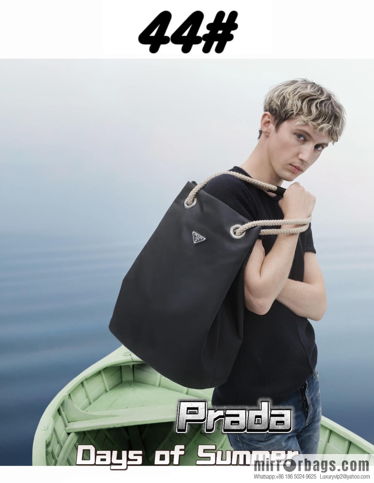 PRADA men's bucket bag 2VG133 catwalk model, black