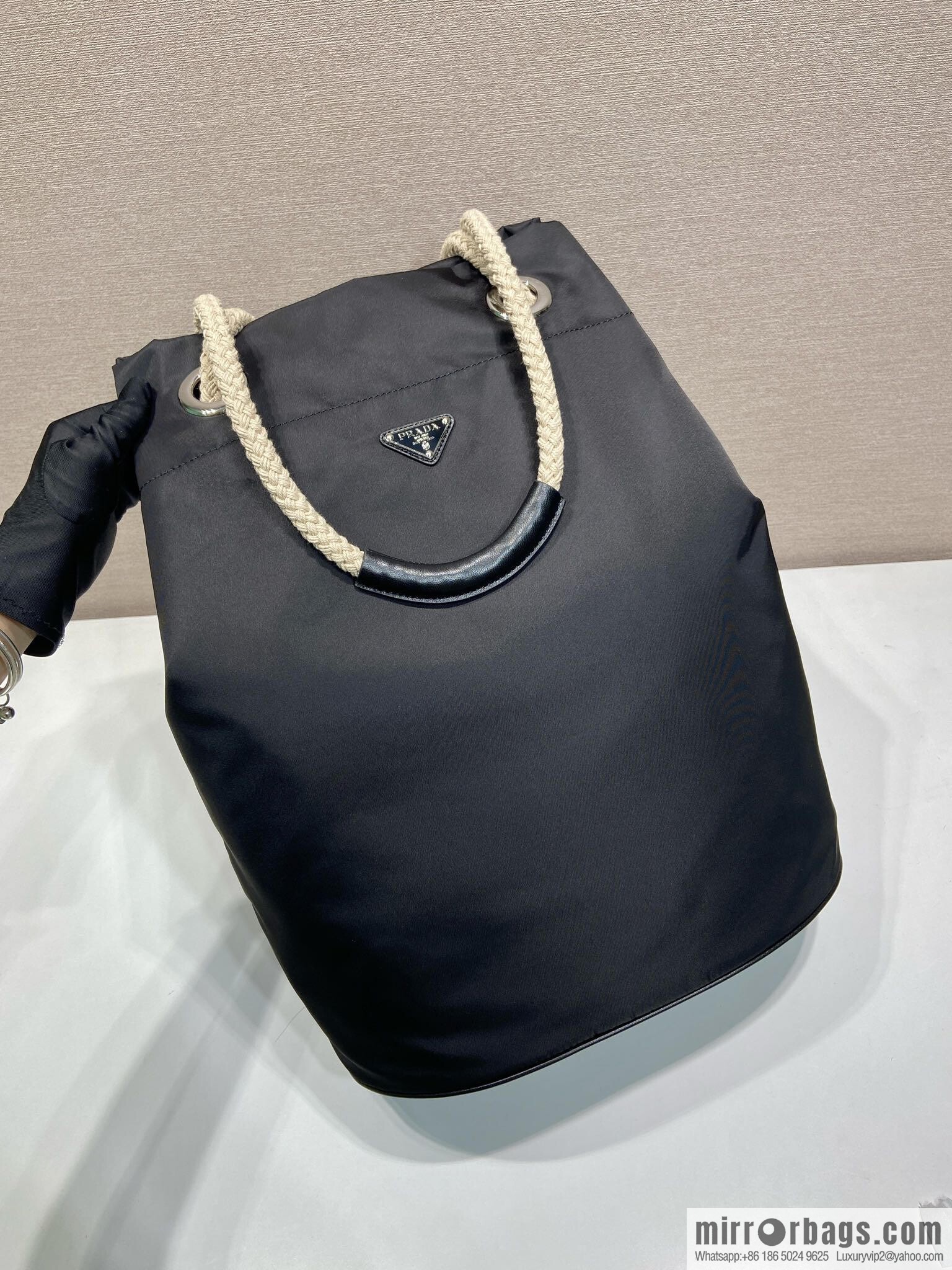 PRADA men's bucket bag 2VG133 catwalk model, black