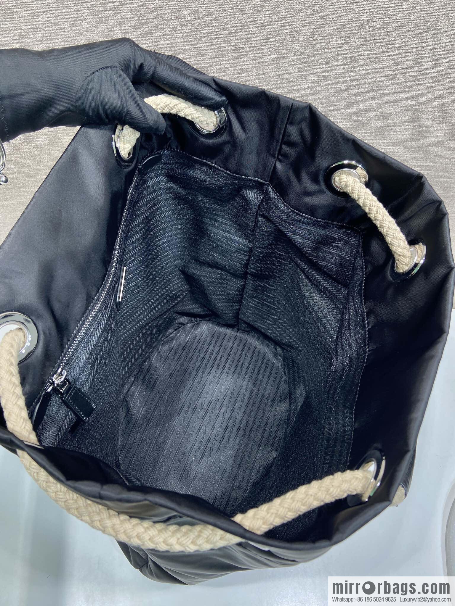 PRADA men's bucket bag 2VG133 catwalk model, black