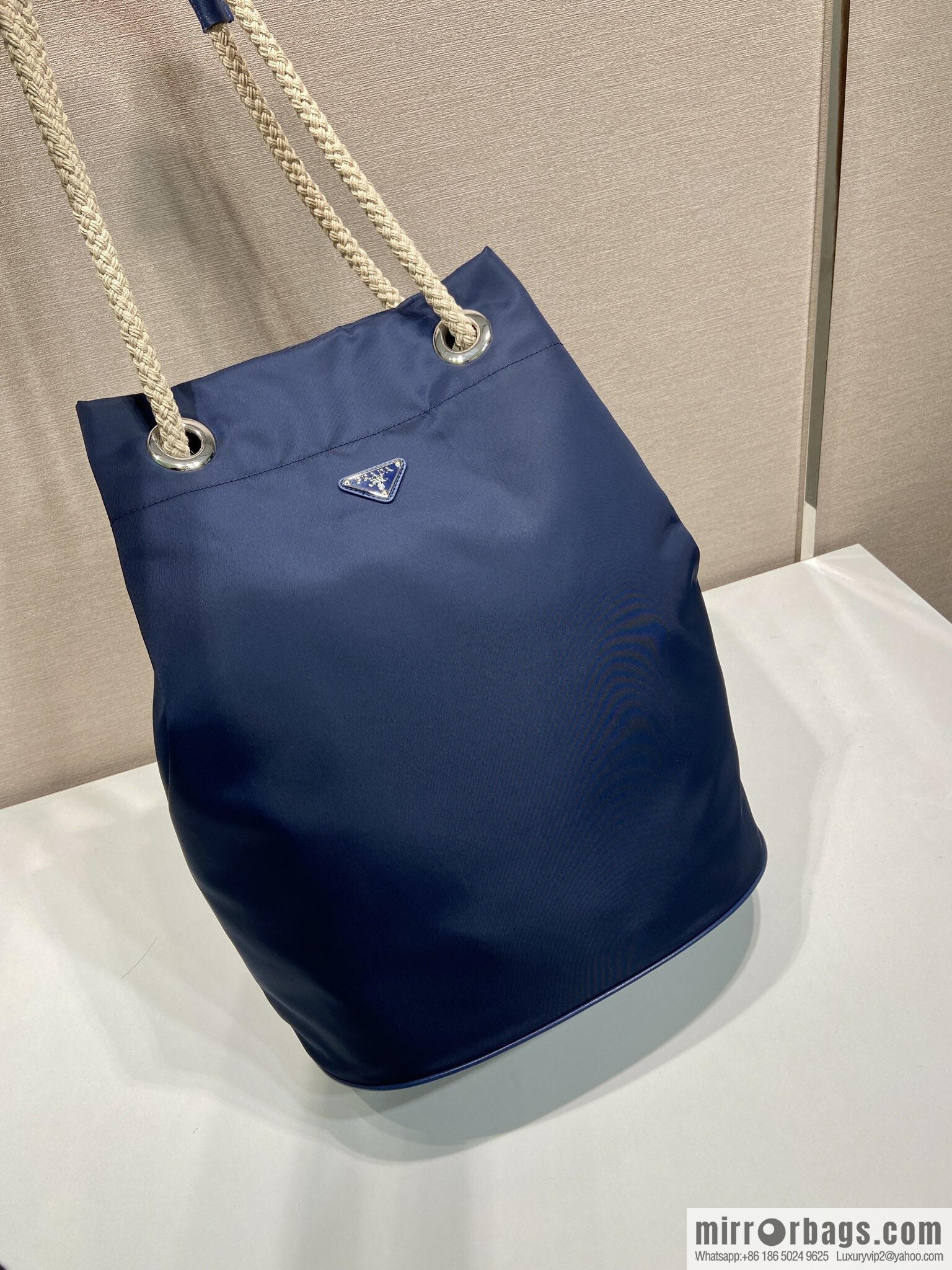 PRADA men's bucket bag 2VG133 catwalk model, blue