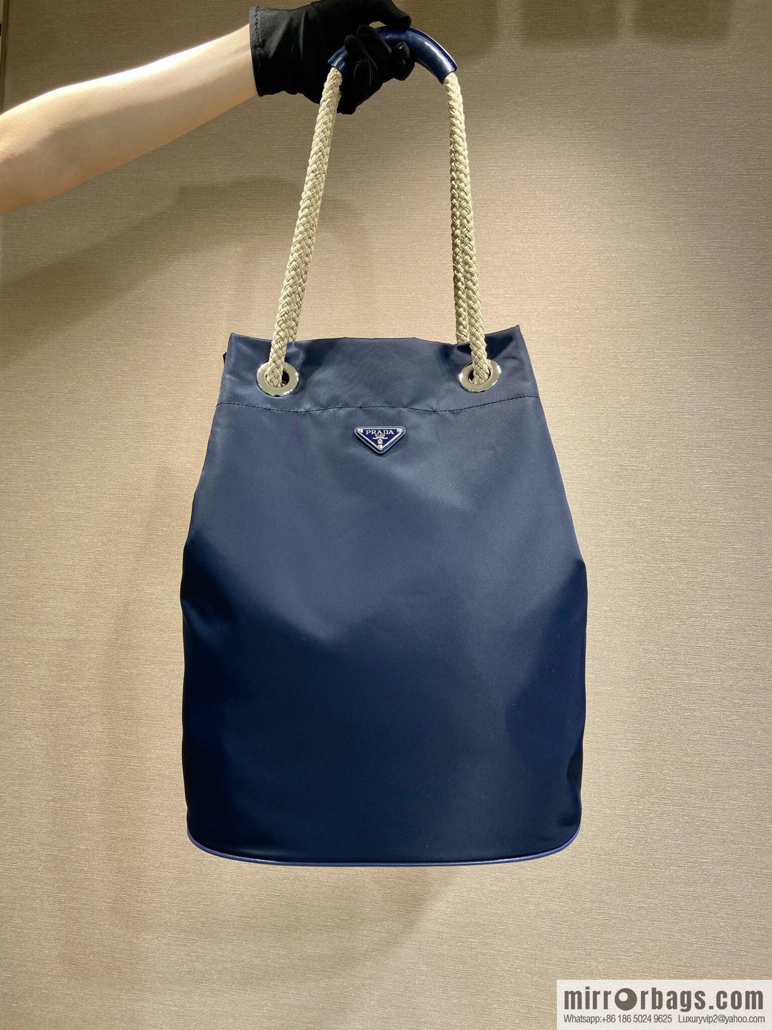 PRADA men's bucket bag 2VG133 catwalk model, blue