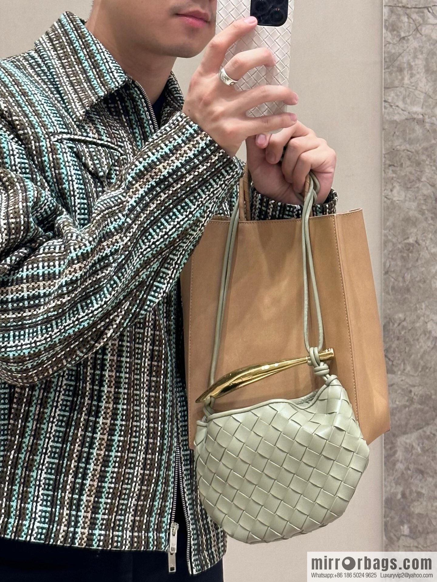 BV Mini Sardine Crossbody Bag 744267 Travertine Green