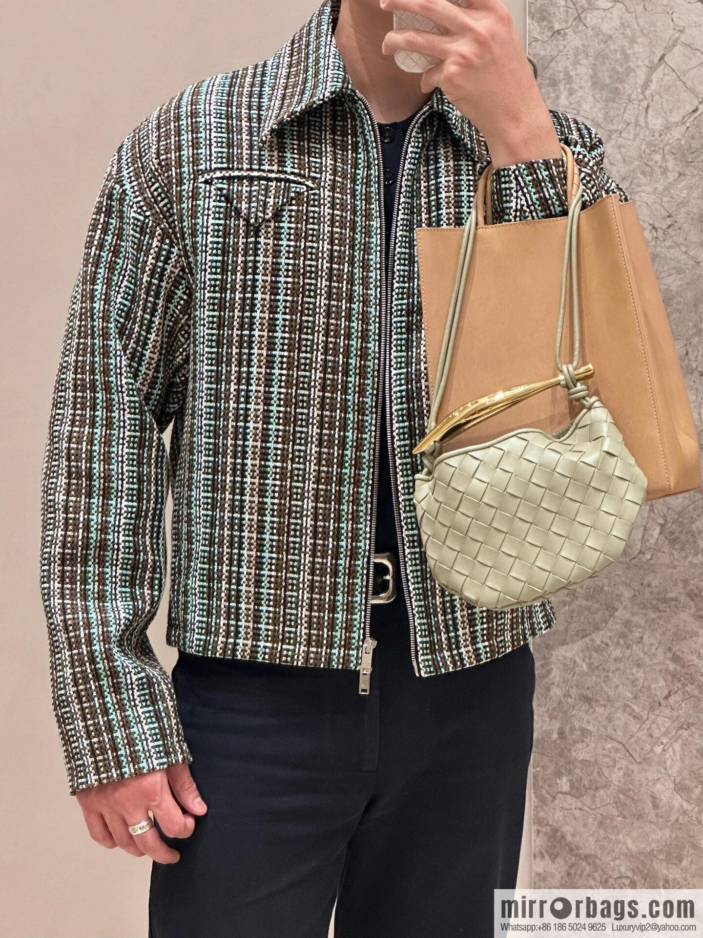BV Mini Sardine Crossbody Bag 744267 Travertine Green