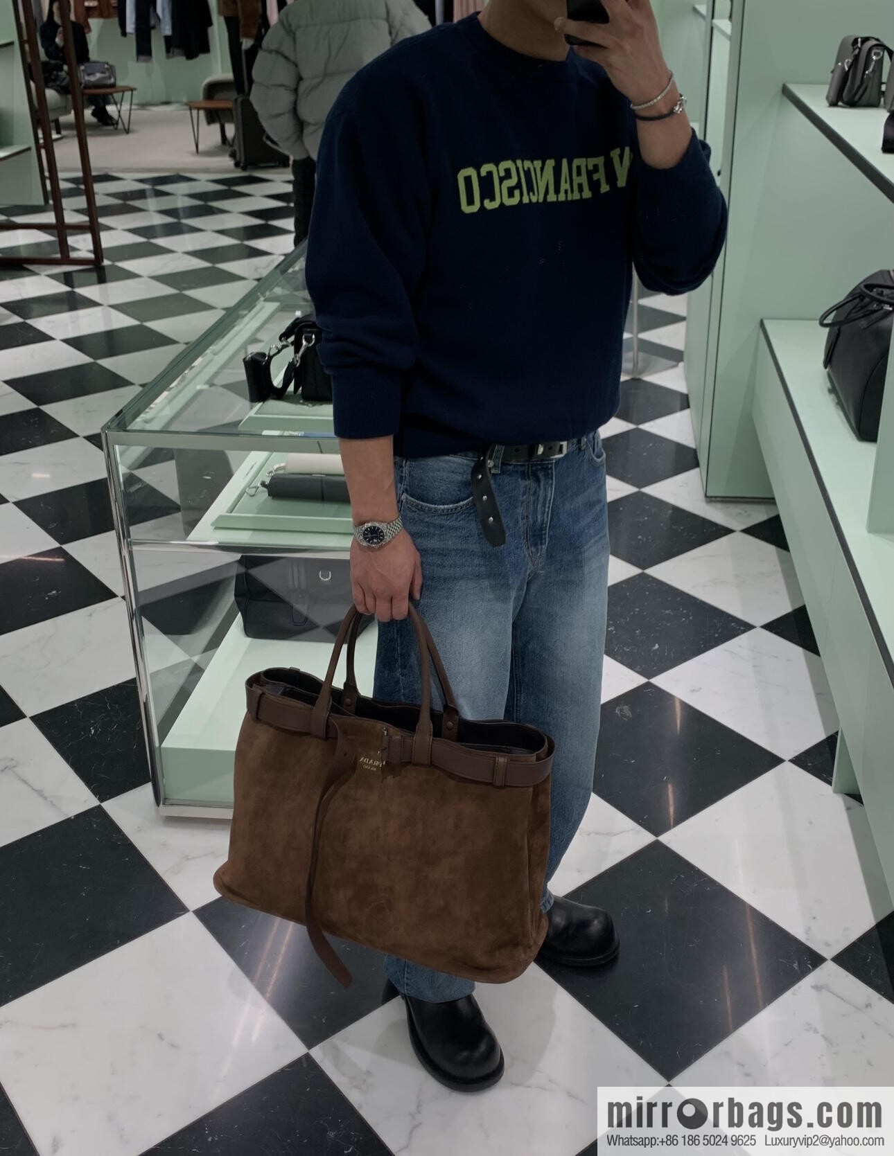 PRADA new men's bag 1BG126 extra large suede