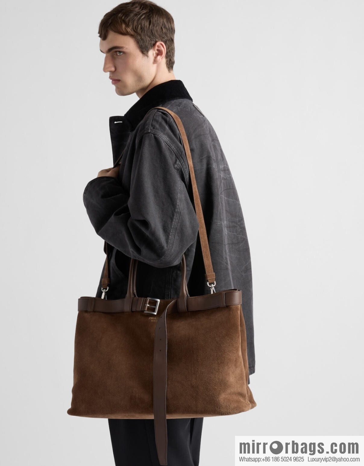 PRADA new men's bag 1BG126 extra large suede