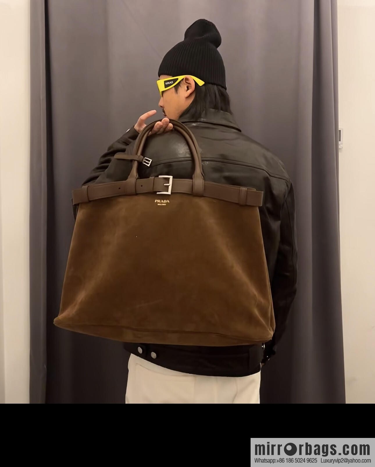 PRADA new men's bag 1BG126 extra large suede