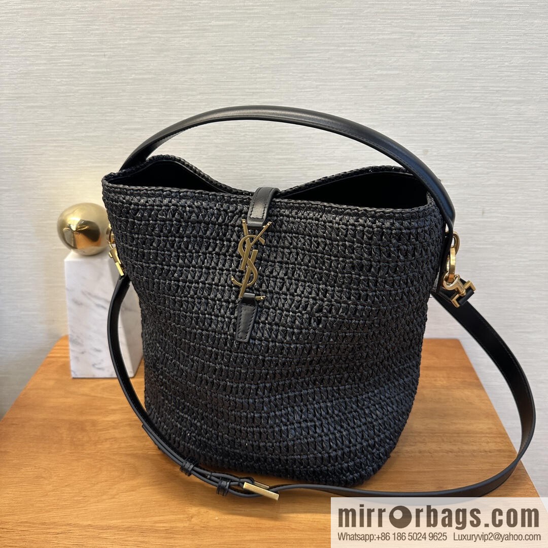 YSL Woven Bucket Bag _ 773991 Black