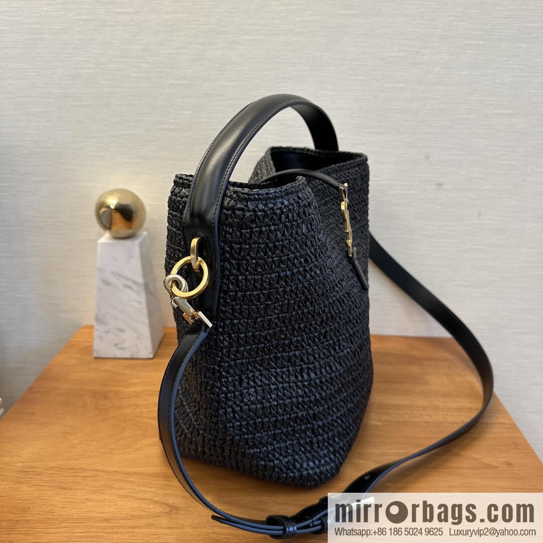 YSL Woven Bucket Bag _ 773991 Black