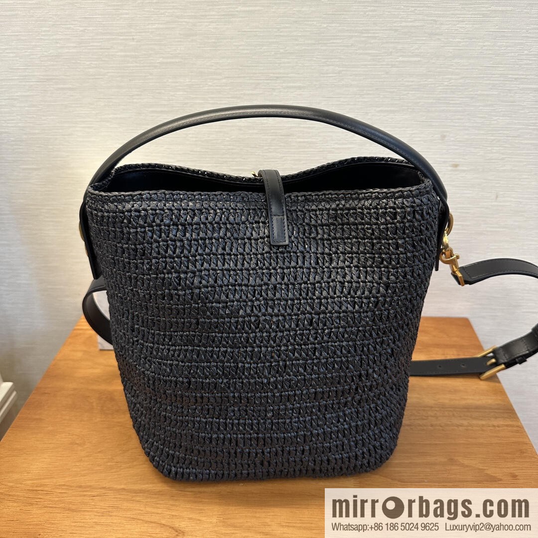 YSL Woven Bucket Bag _ 773991 Black