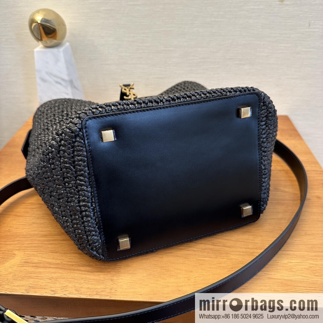 YSL Woven Bucket Bag _ 773991 Black