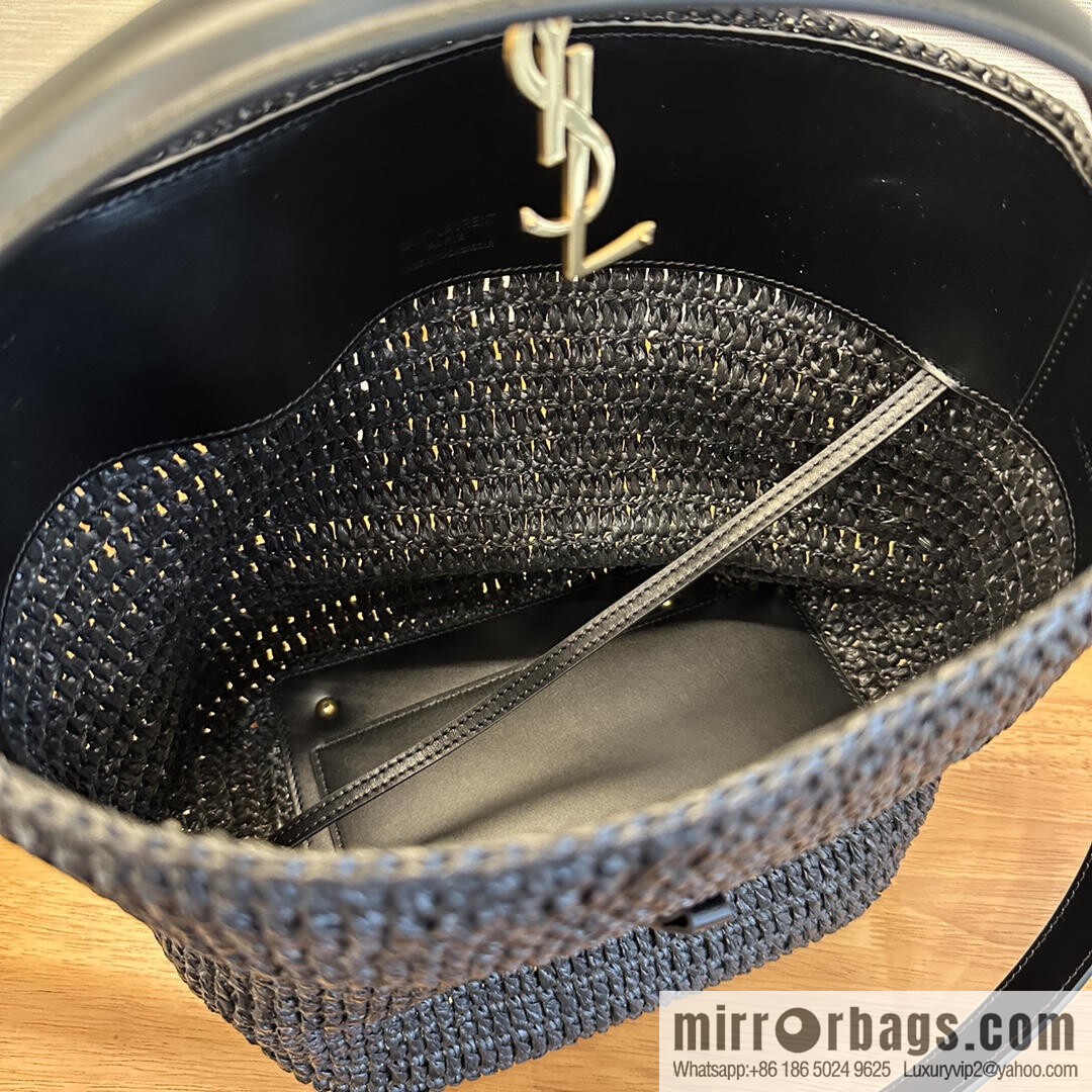 YSL Woven Bucket Bag _ 773991 Black