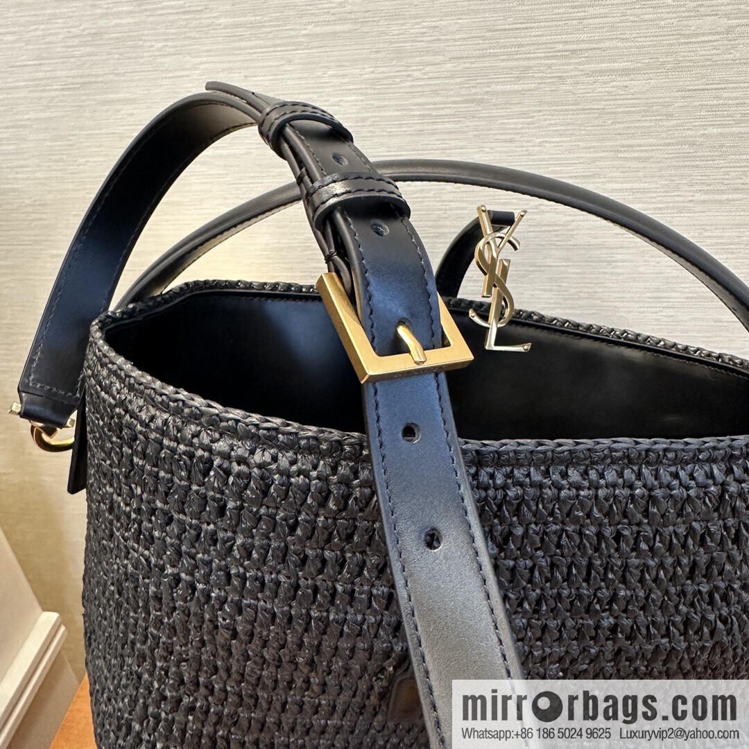 YSL Woven Bucket Bag _ 773991 Black