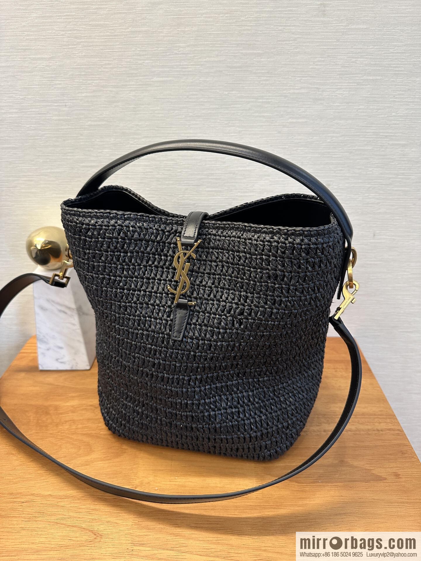 YSL Woven Bucket Bag _ 773991 Black