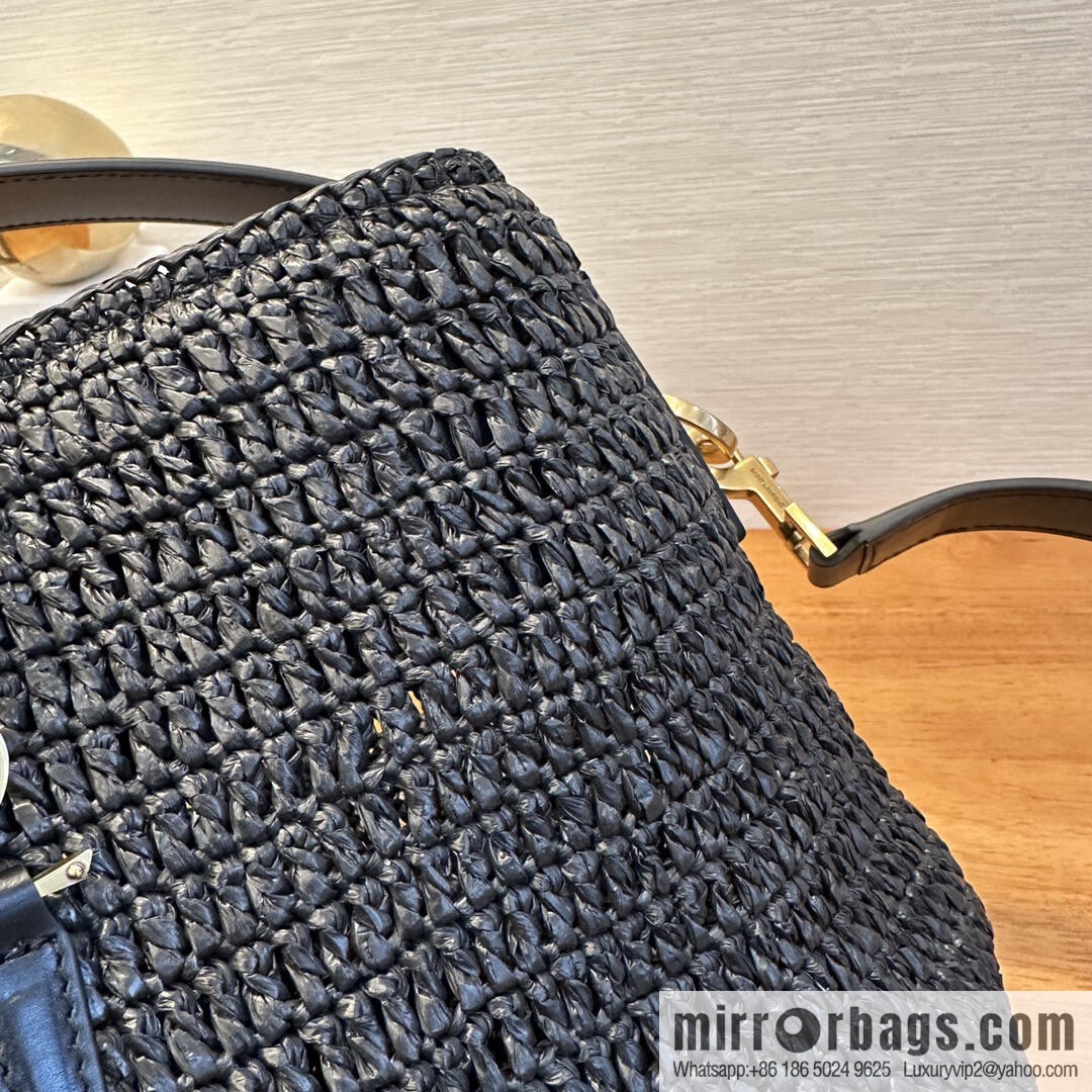 YSL Woven Bucket Bag _ 773991 Black