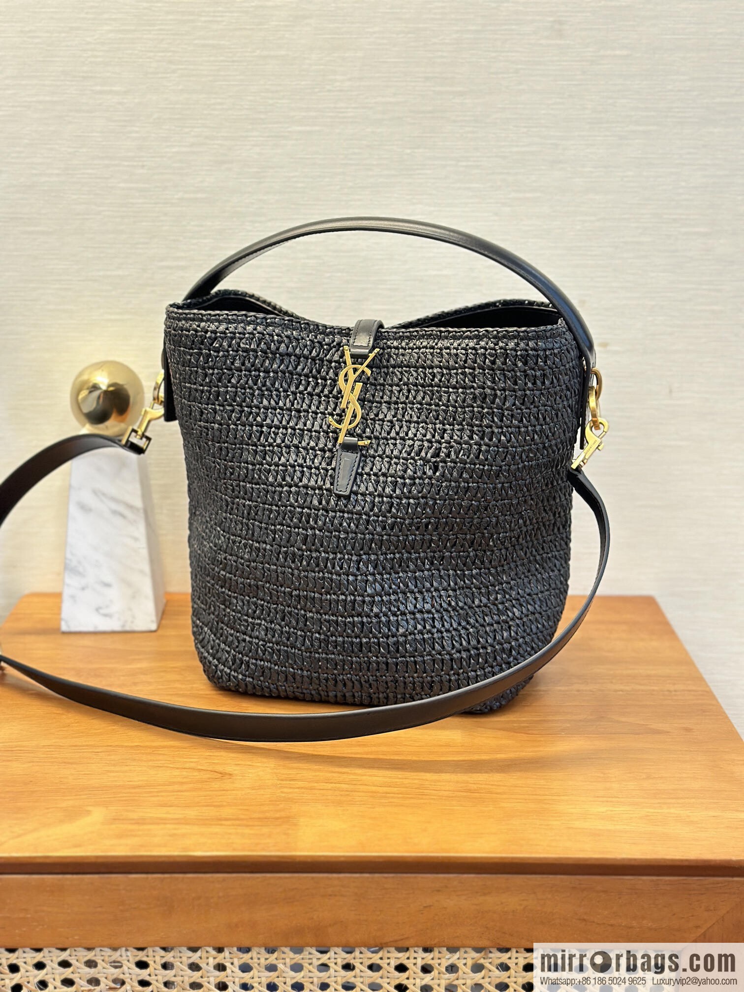 YSL Woven Bucket Bag _ 773991 Black