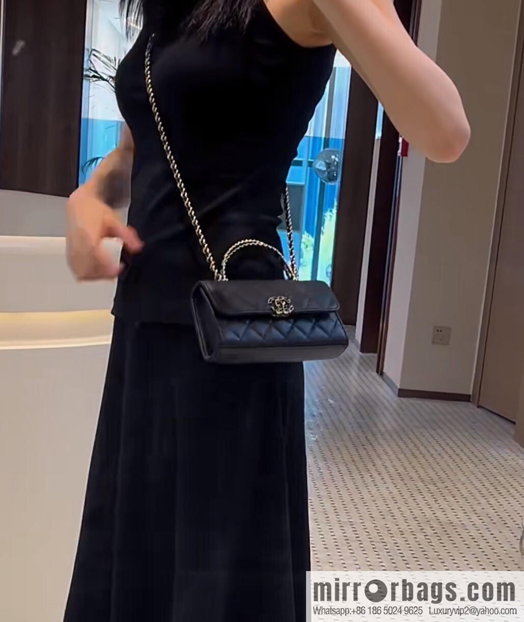 CHANEL 25s Cross Handle Black Gold 🐂 Horizontal AP3238