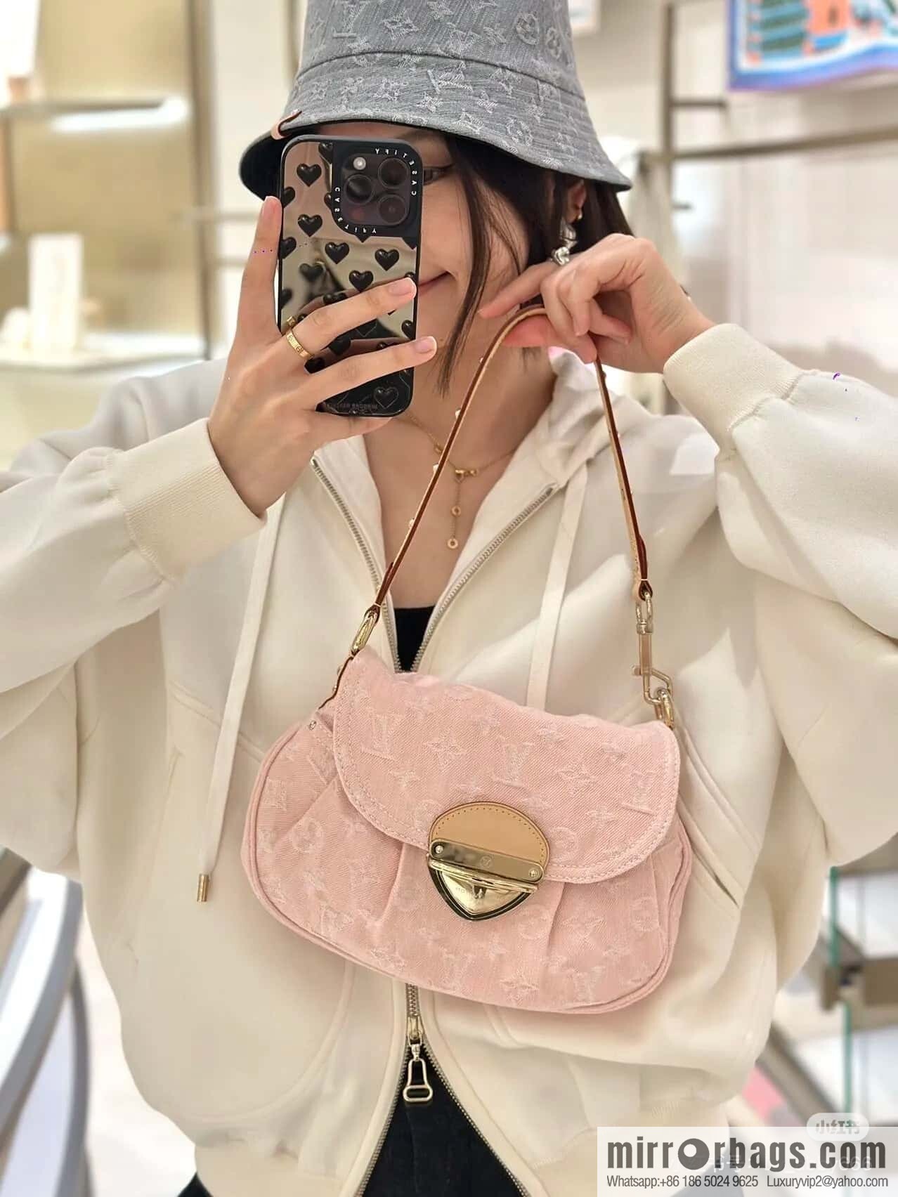 [Boutique‑grade] M13347 pink, denim underarm bag, shoulder bag, SUNSET handbag.