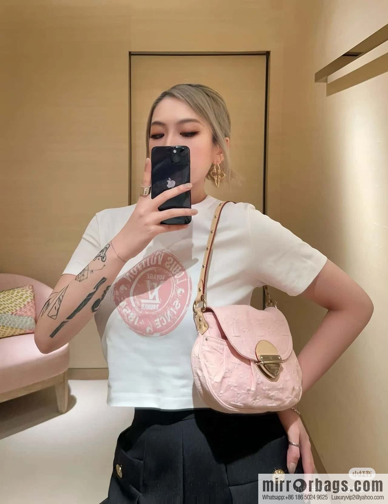 [Boutique‑grade] M13347 pink, denim underarm bag, shoulder bag, SUNSET handbag.