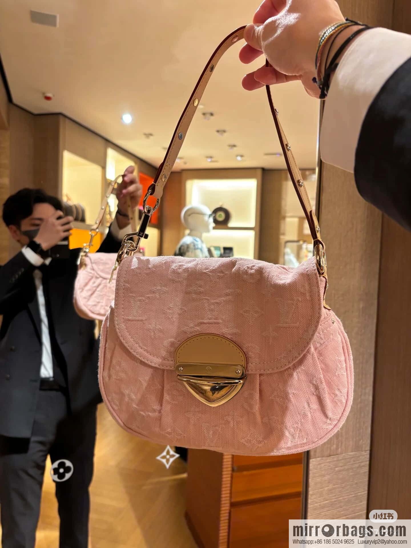 [Boutique‑grade] M13347 pink, denim underarm bag, shoulder bag, SUNSET handbag.