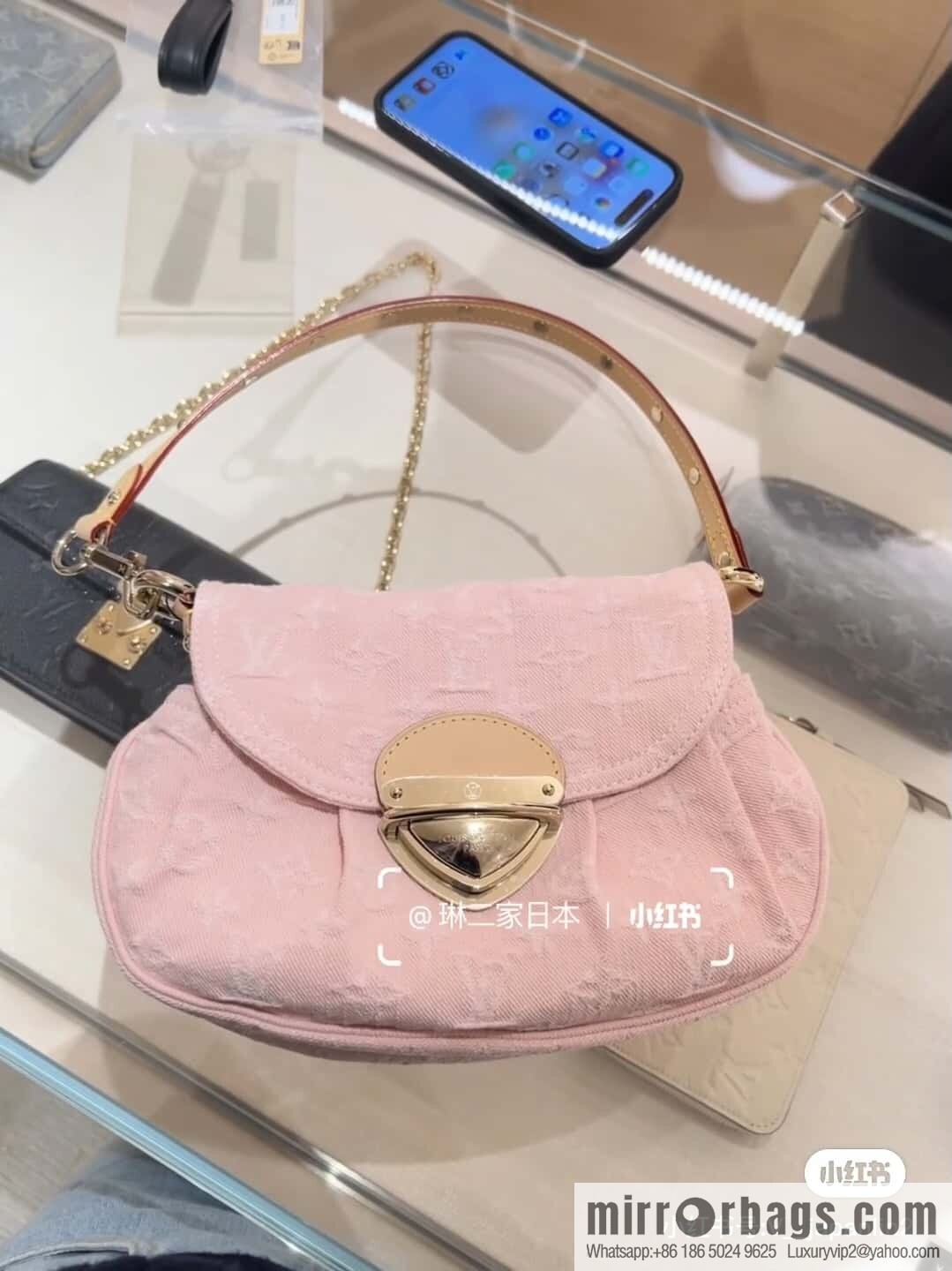 [Boutique‑grade] M13347 pink, denim underarm bag, shoulder bag, SUNSET handbag.