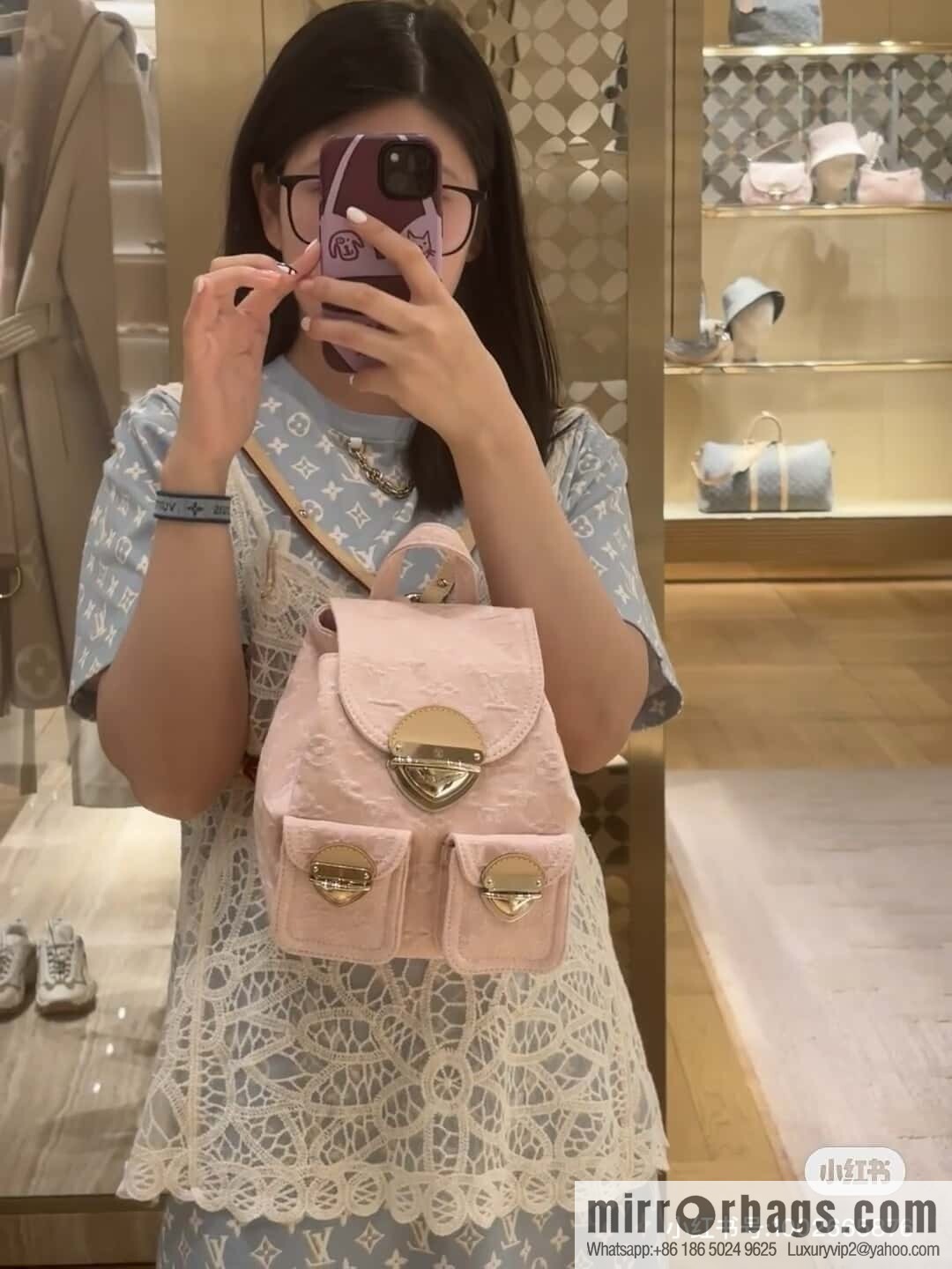 [Boutique‑grade] M13031 pink, denim backpack Venice backpack