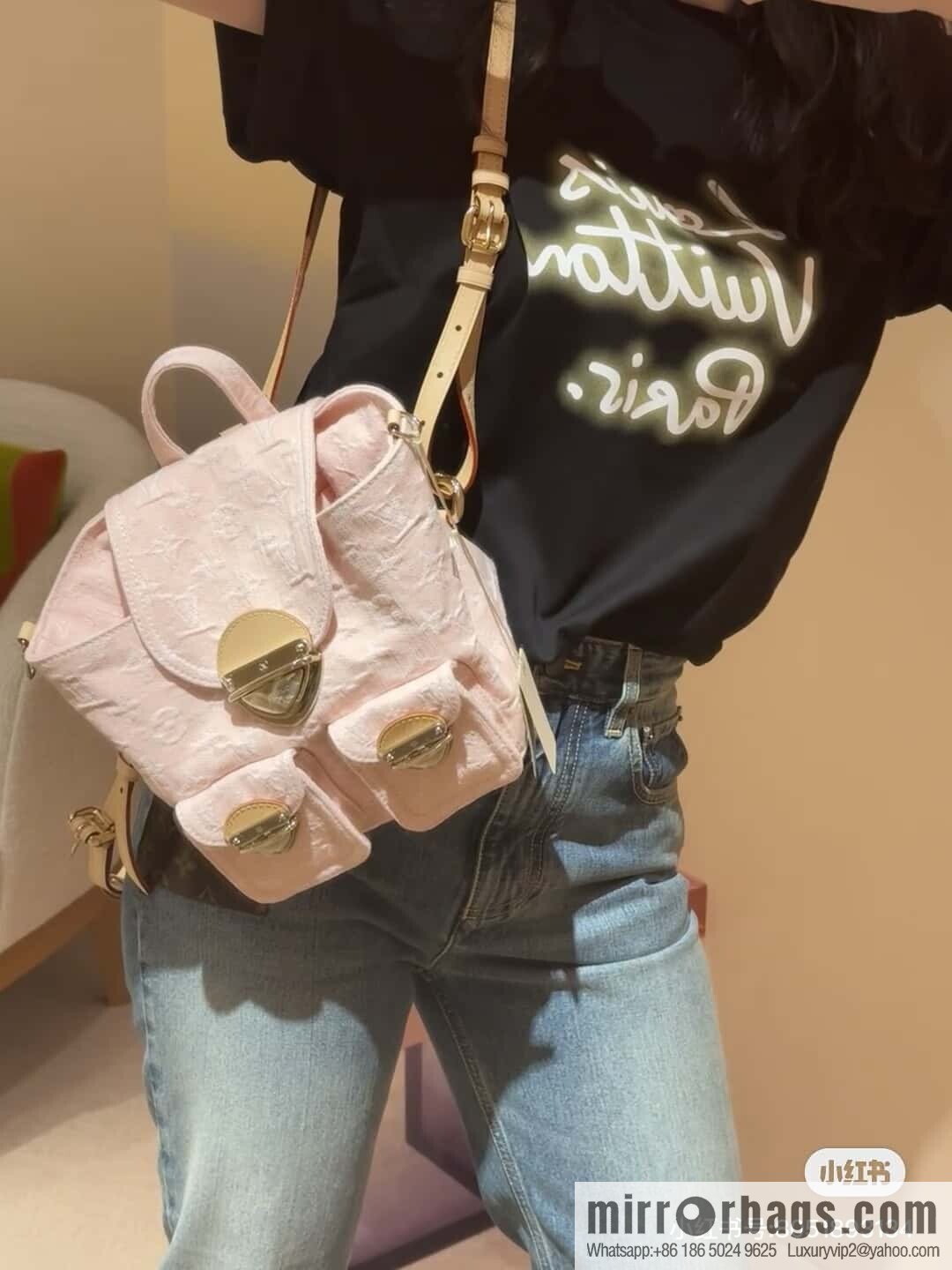 [Boutique‑grade] M13031 pink, denim backpack Venice backpack