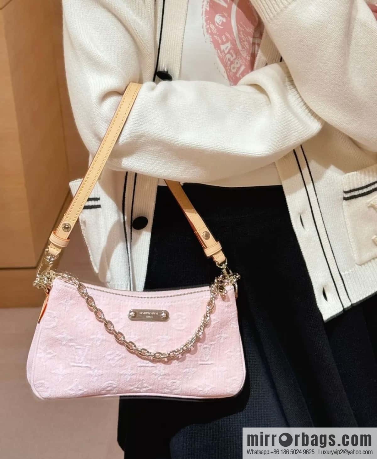 [Boutique‑grade] M14159 pink, denim underarm bag chain bag Liv Pochette handbag