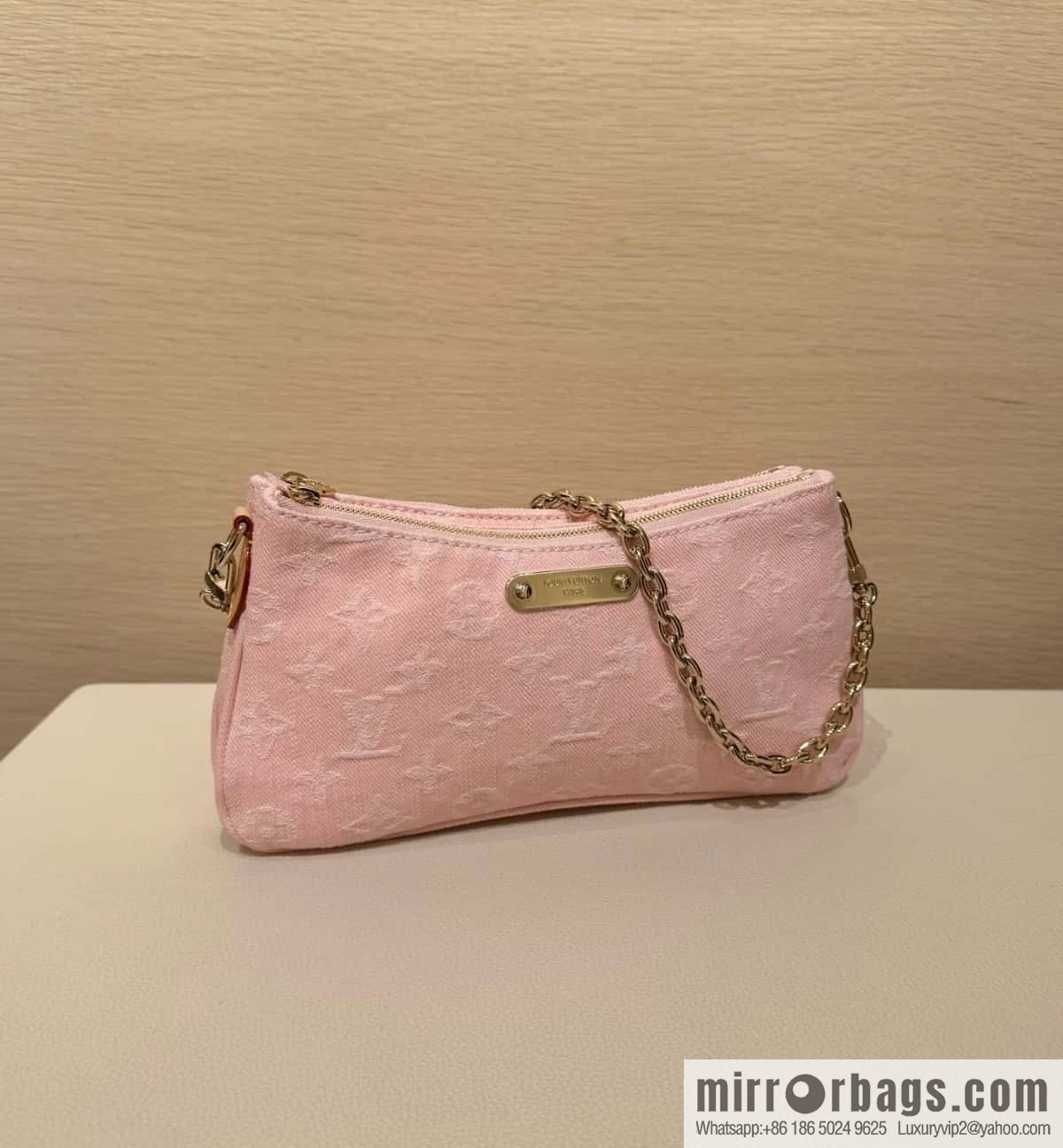 [Boutique‑grade] M14159 pink, denim underarm bag chain bag Liv Pochette handbag