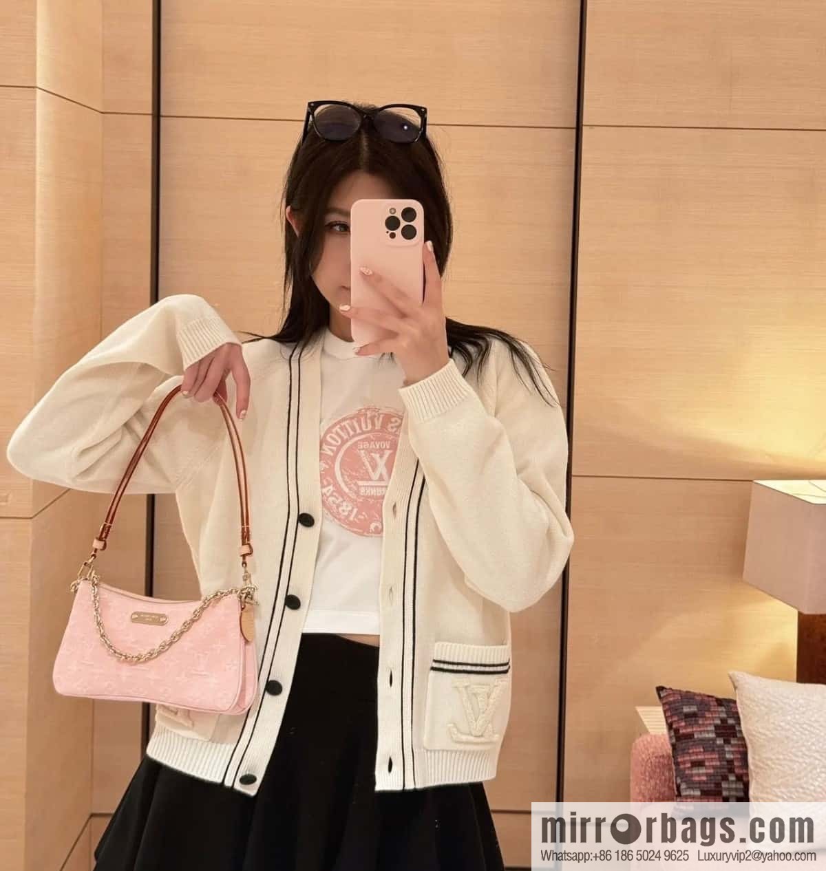 [Boutique‑grade] M14159 pink, denim underarm bag chain bag Liv Pochette handbag