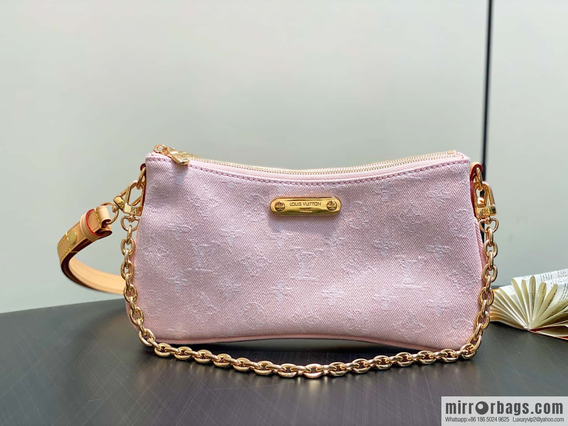 [Boutique‑grade] M14159 pink, denim underarm bag chain bag Liv Pochette handbag