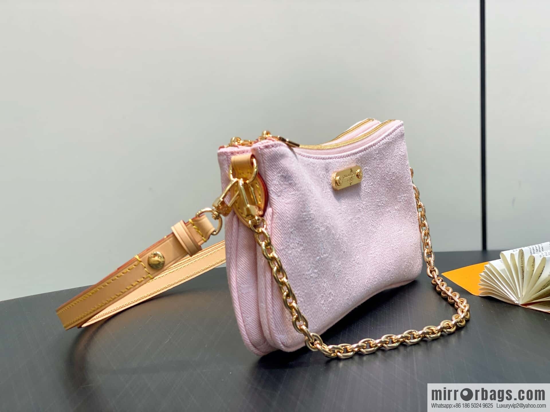 [Boutique‑grade] M14159 pink, denim underarm bag chain bag Liv Pochette handbag