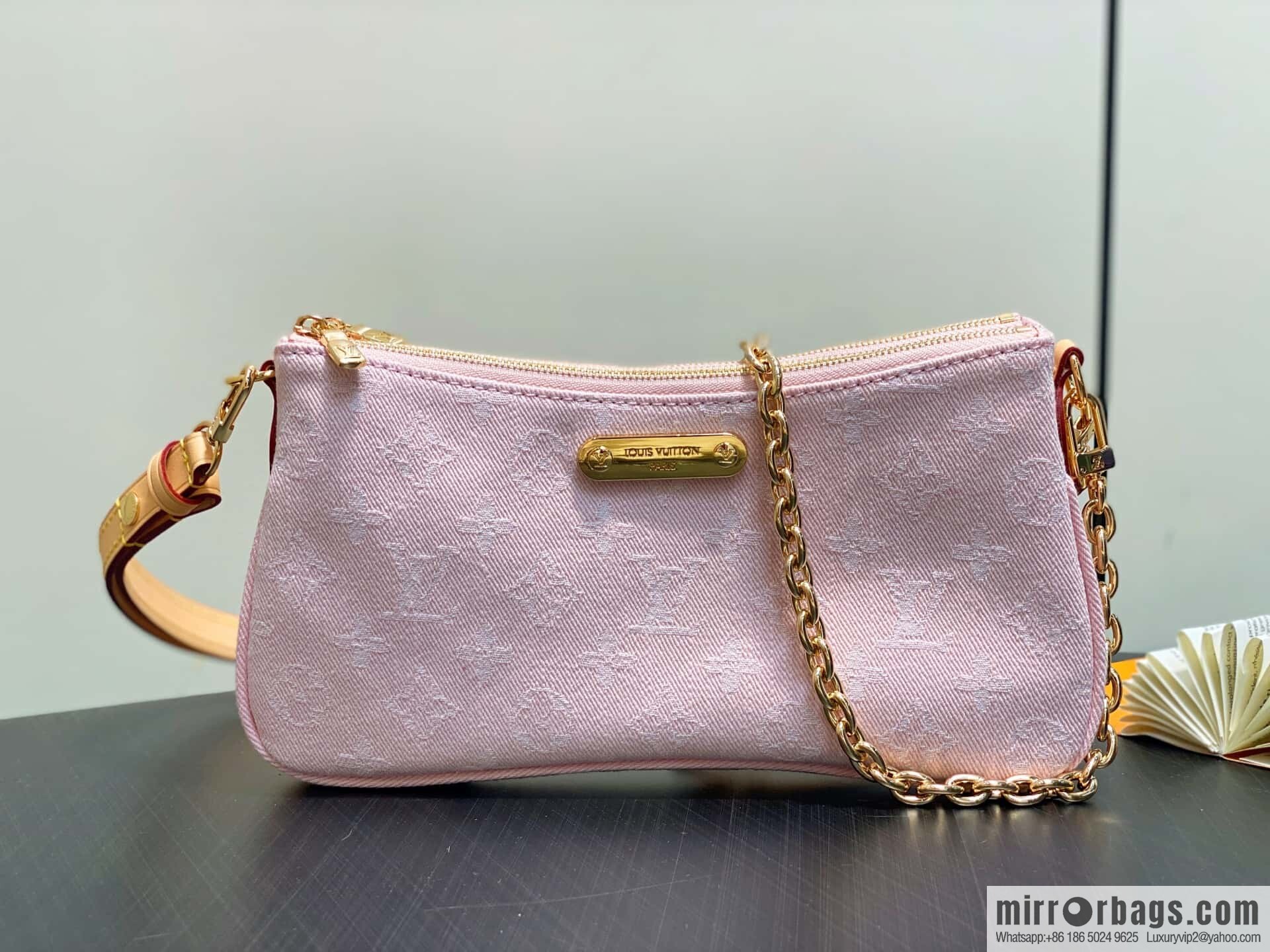 [Boutique‑grade] M14159 pink, denim underarm bag chain bag Liv Pochette handbag