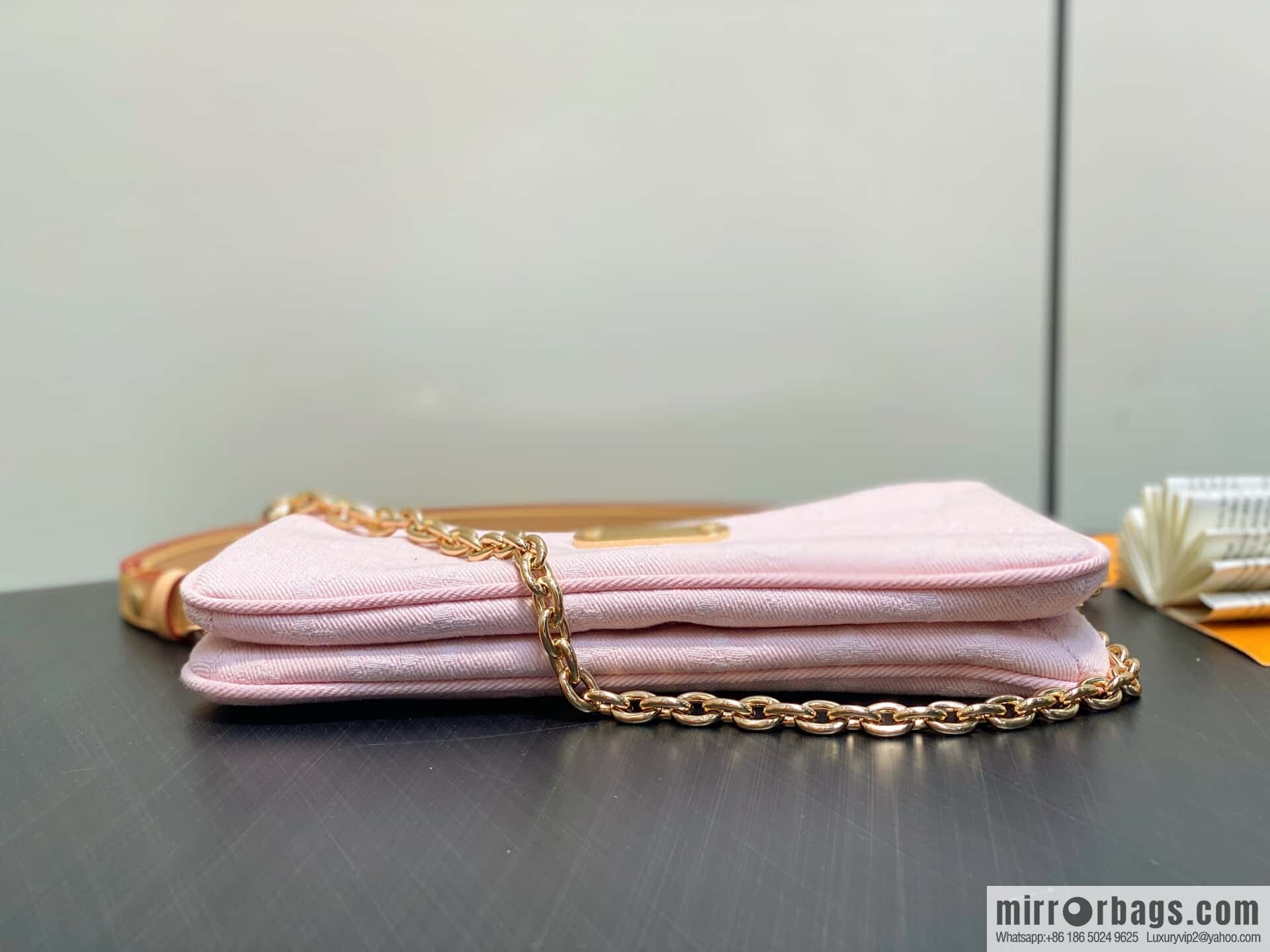 [Boutique‑grade] M14159 pink, denim underarm bag chain bag Liv Pochette handbag