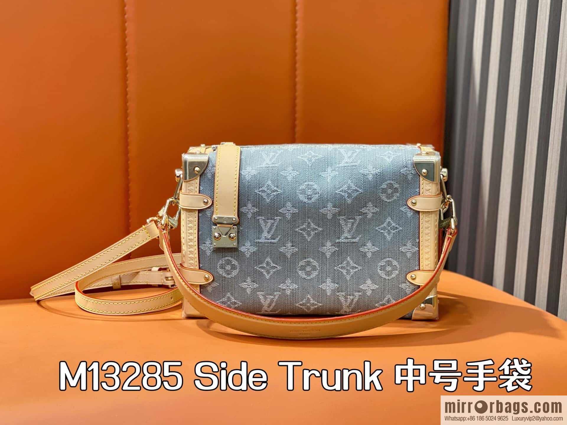 [Boutique‑grade] M13285 new gray, denim soft box Side Trunk medium handbag