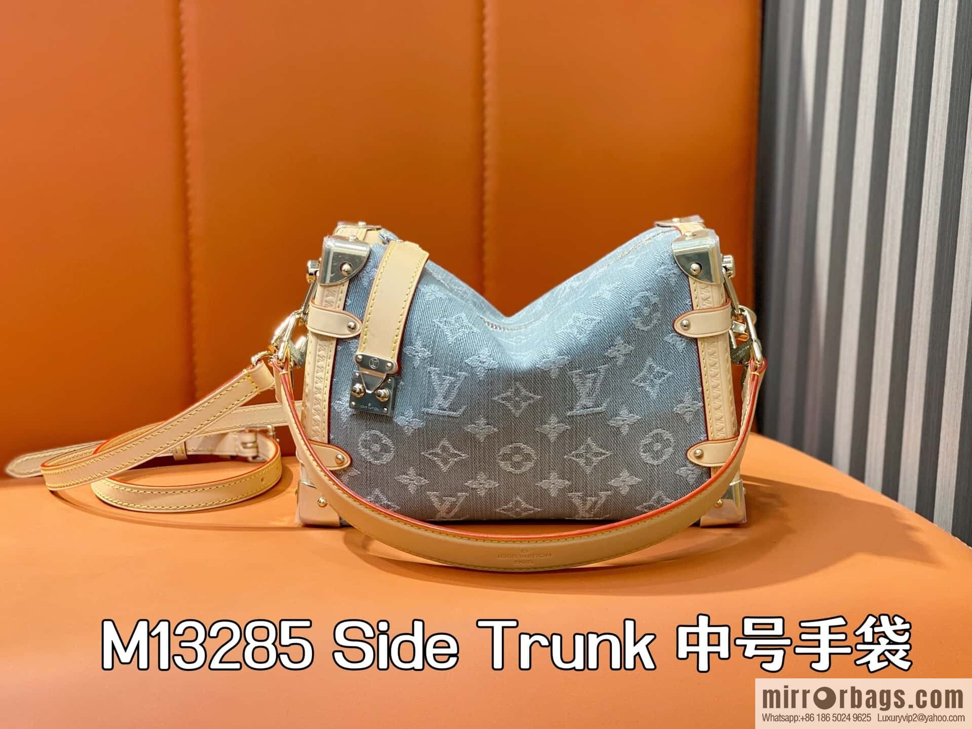 [Boutique‑grade] M13285 new gray, denim soft box Side Trunk medium handbag