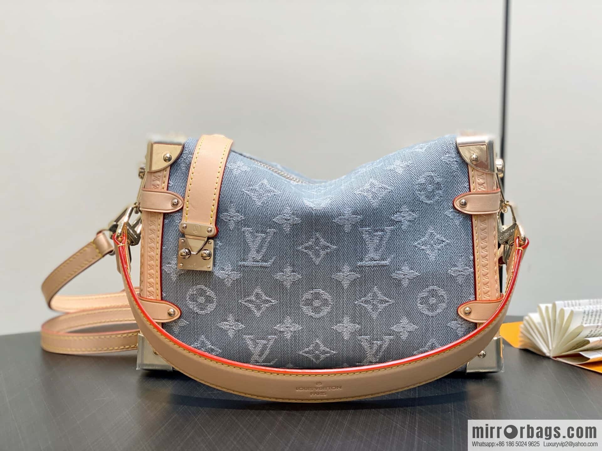 [Boutique‑grade] M13285 new gray, denim soft box Side Trunk medium handbag