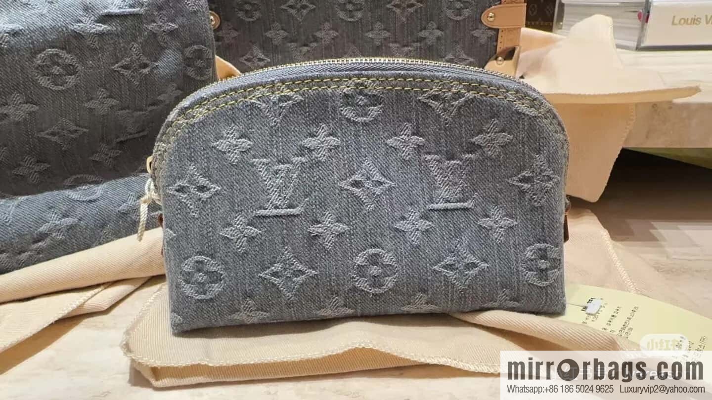 [Boutique‑grade] M13751 gray denim denim, variable code chip version cosmetic bag POCHETTE COSMÉTIQUE cosmetic bag
