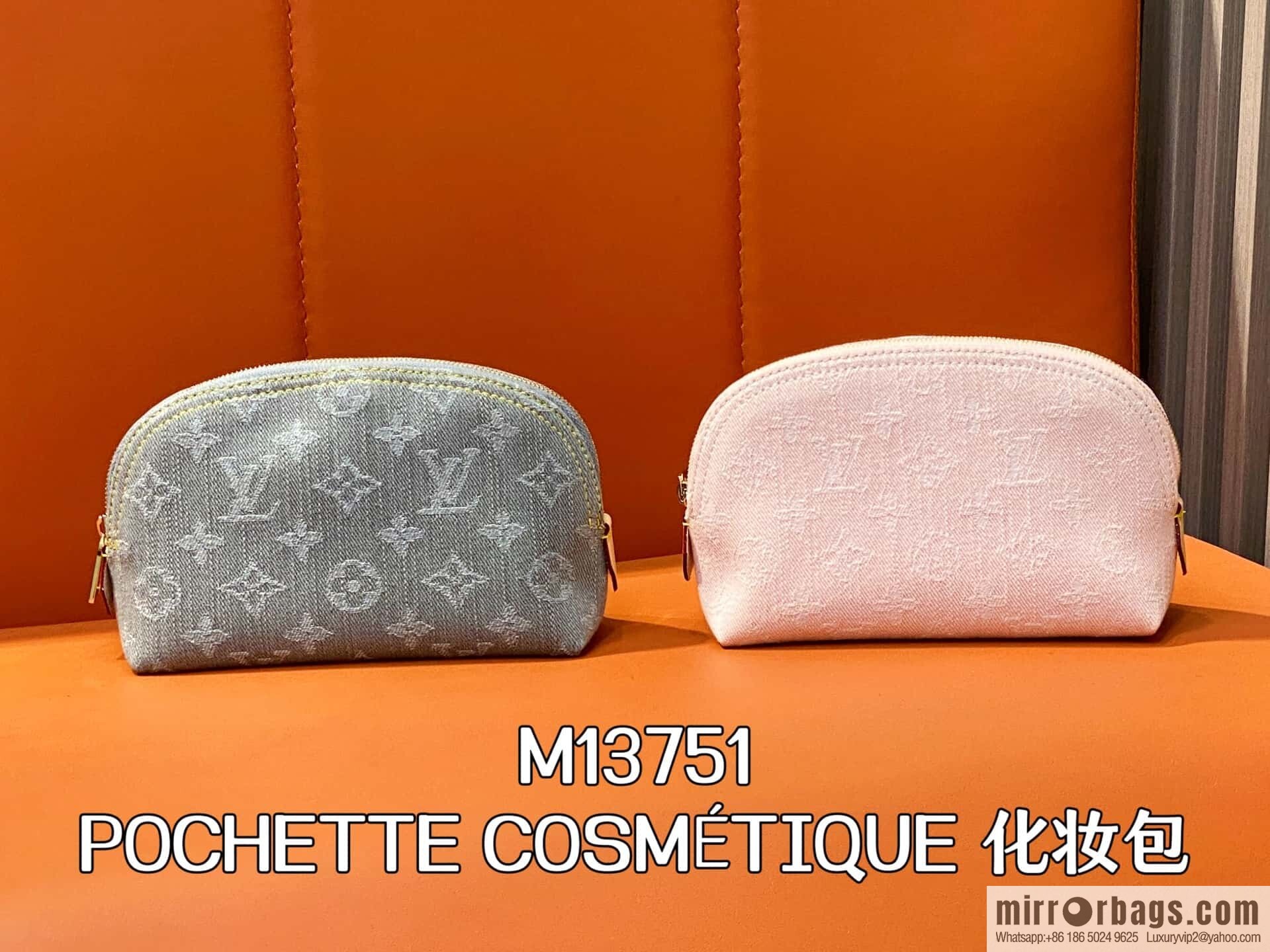[Boutique‑grade] M13751 gray denim denim, variable code chip version cosmetic bag POCHETTE COSMÉTIQUE cosmetic bag