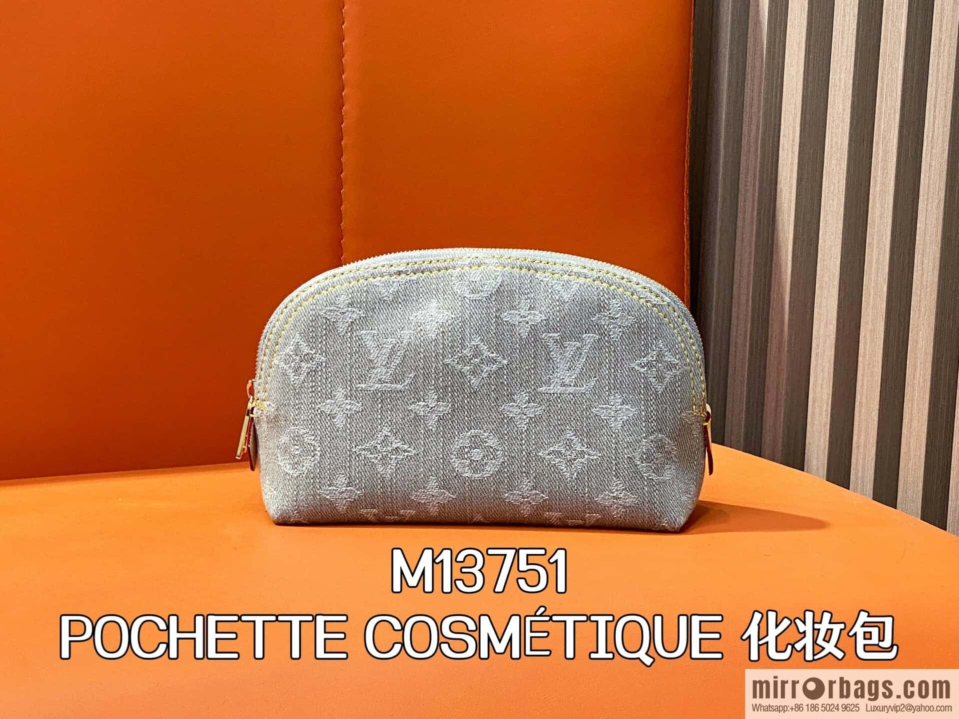 [Boutique‑grade] M13751 gray denim denim, variable code chip version cosmetic bag POCHETTE COSMÉTIQUE cosmetic bag