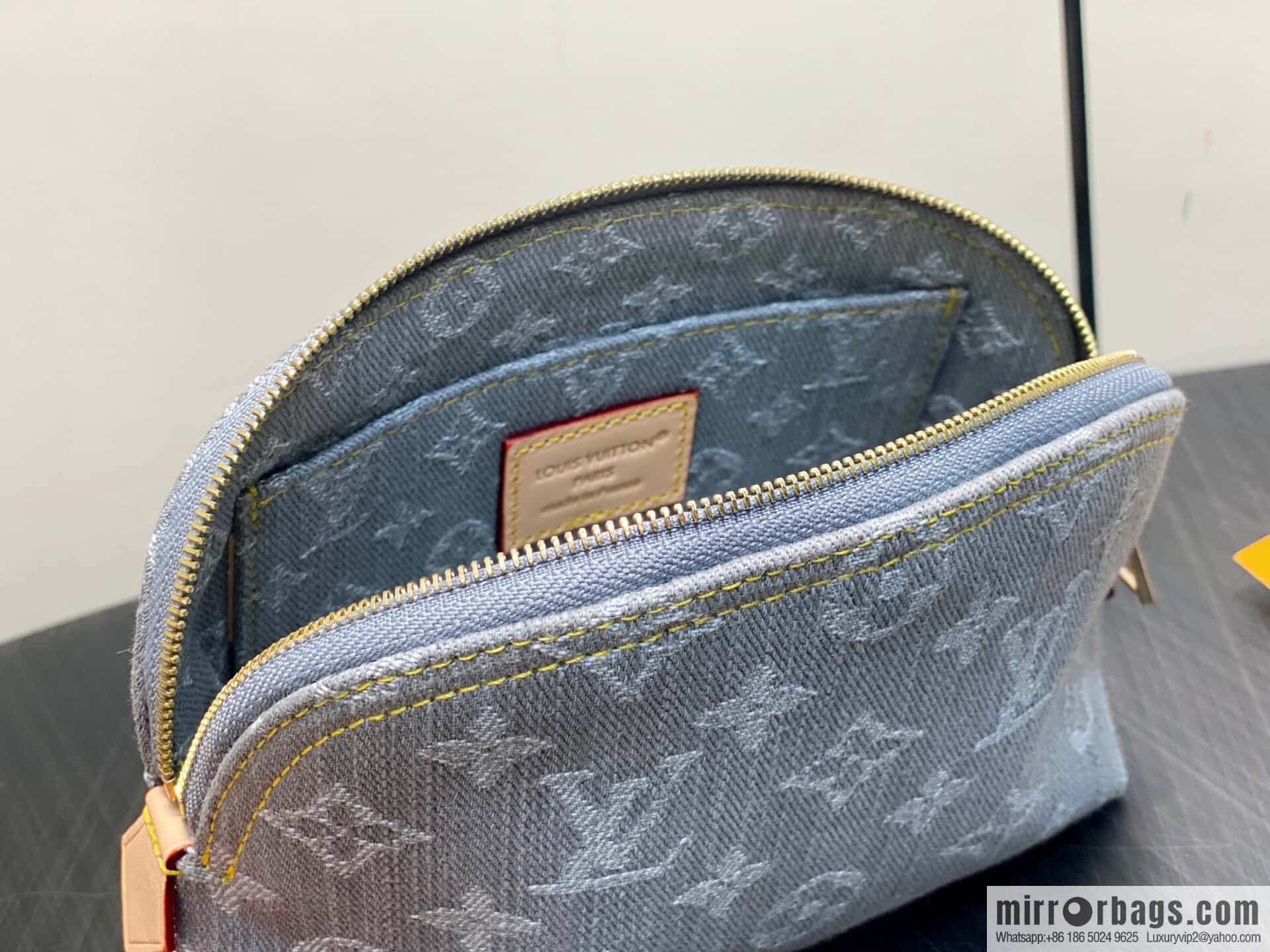 [Boutique‑grade] M13751 gray denim denim, variable code chip version cosmetic bag POCHETTE COSMÉTIQUE cosmetic bag