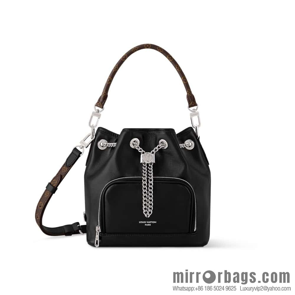 [Boutique‑grade] M14377 black, full leather bucket bag NO WAY VIBE handbag