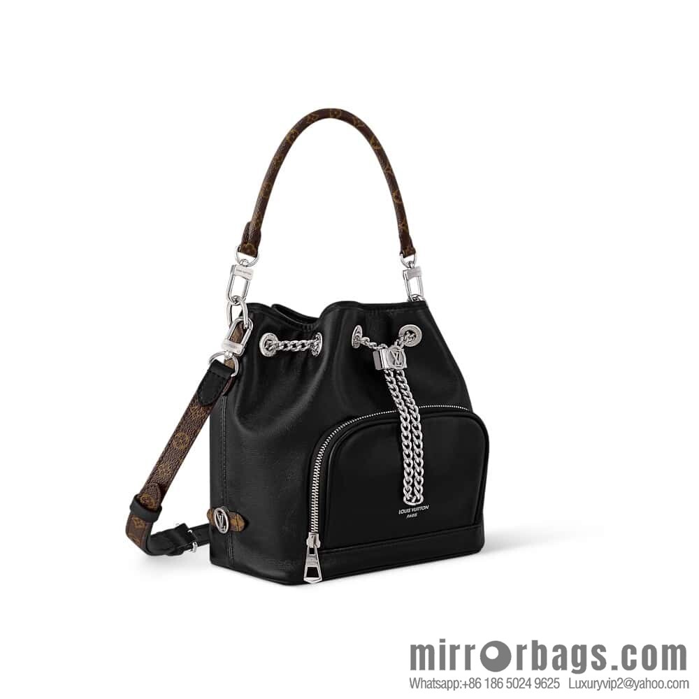 [Boutique‑grade] M14377 black, full leather bucket bag NO WAY VIBE handbag