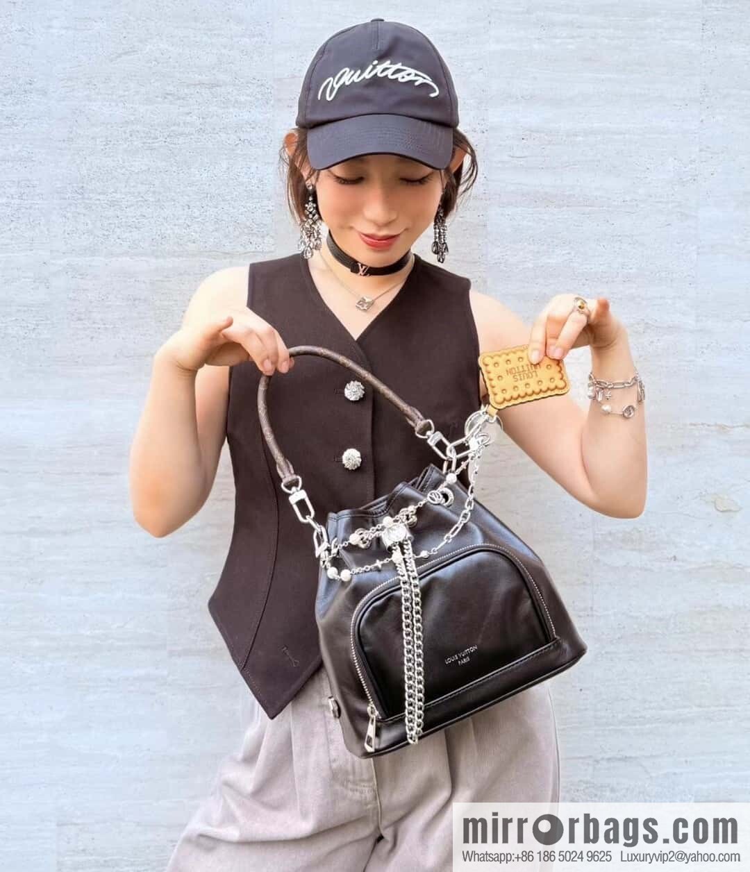 [Boutique‑grade] M14377 black, full leather bucket bag NO WAY VIBE handbag