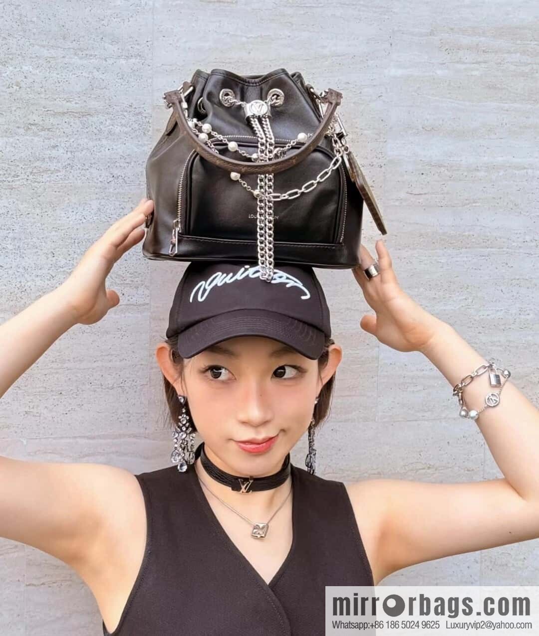 [Boutique‑grade] M14377 black, full leather bucket bag NO WAY VIBE handbag