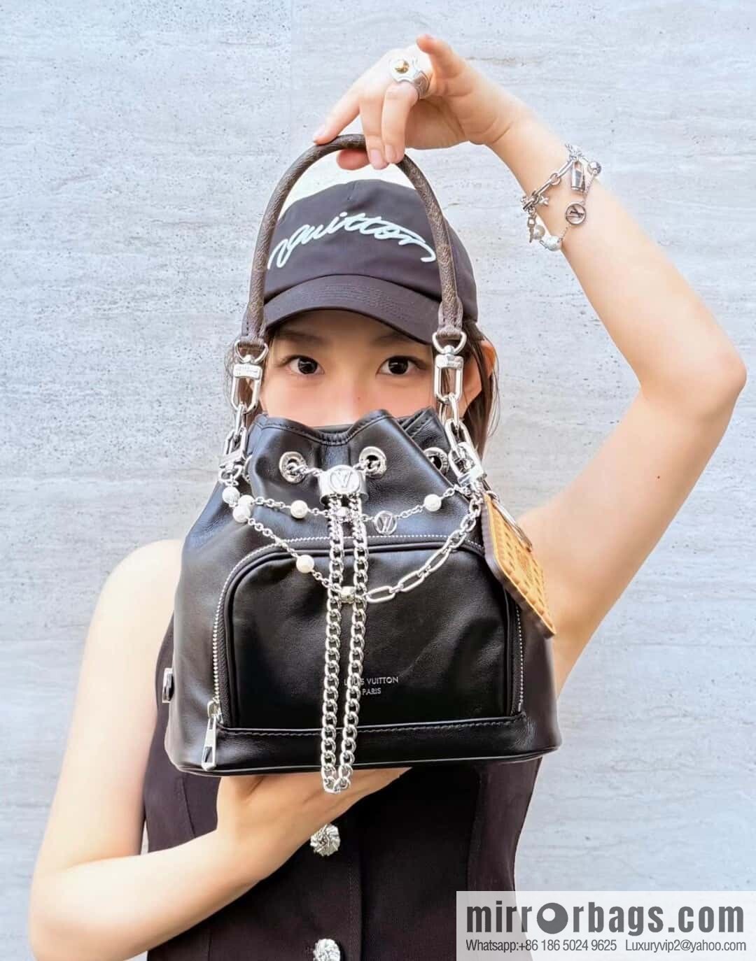 [Boutique‑grade] M14377 black, full leather bucket bag NO WAY VIBE handbag