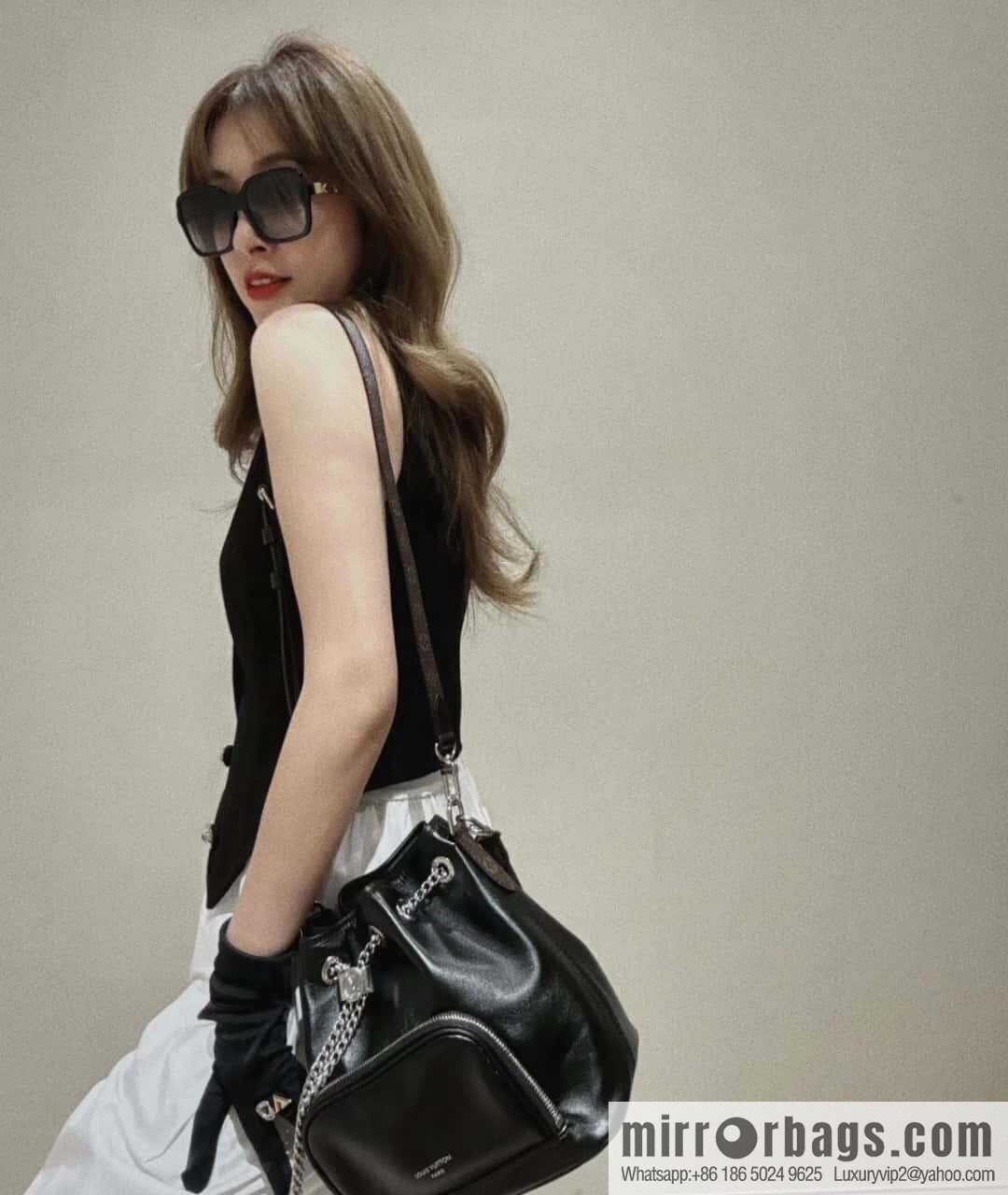 [Boutique‑grade] M14377 black, full leather bucket bag NO WAY VIBE handbag