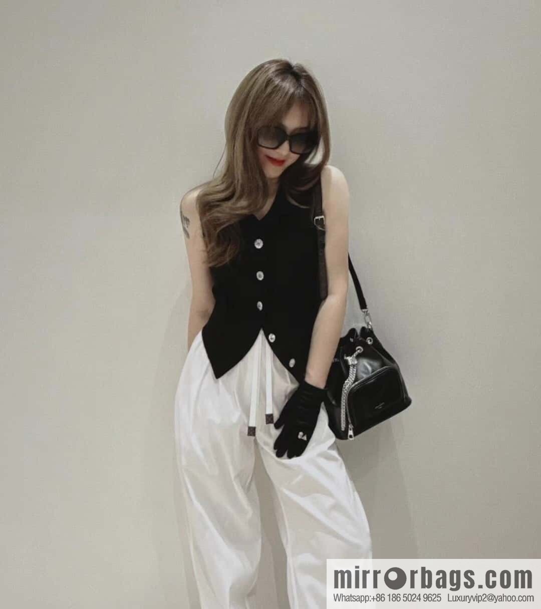 [Boutique‑grade] M14377 black, full leather bucket bag NO WAY VIBE handbag