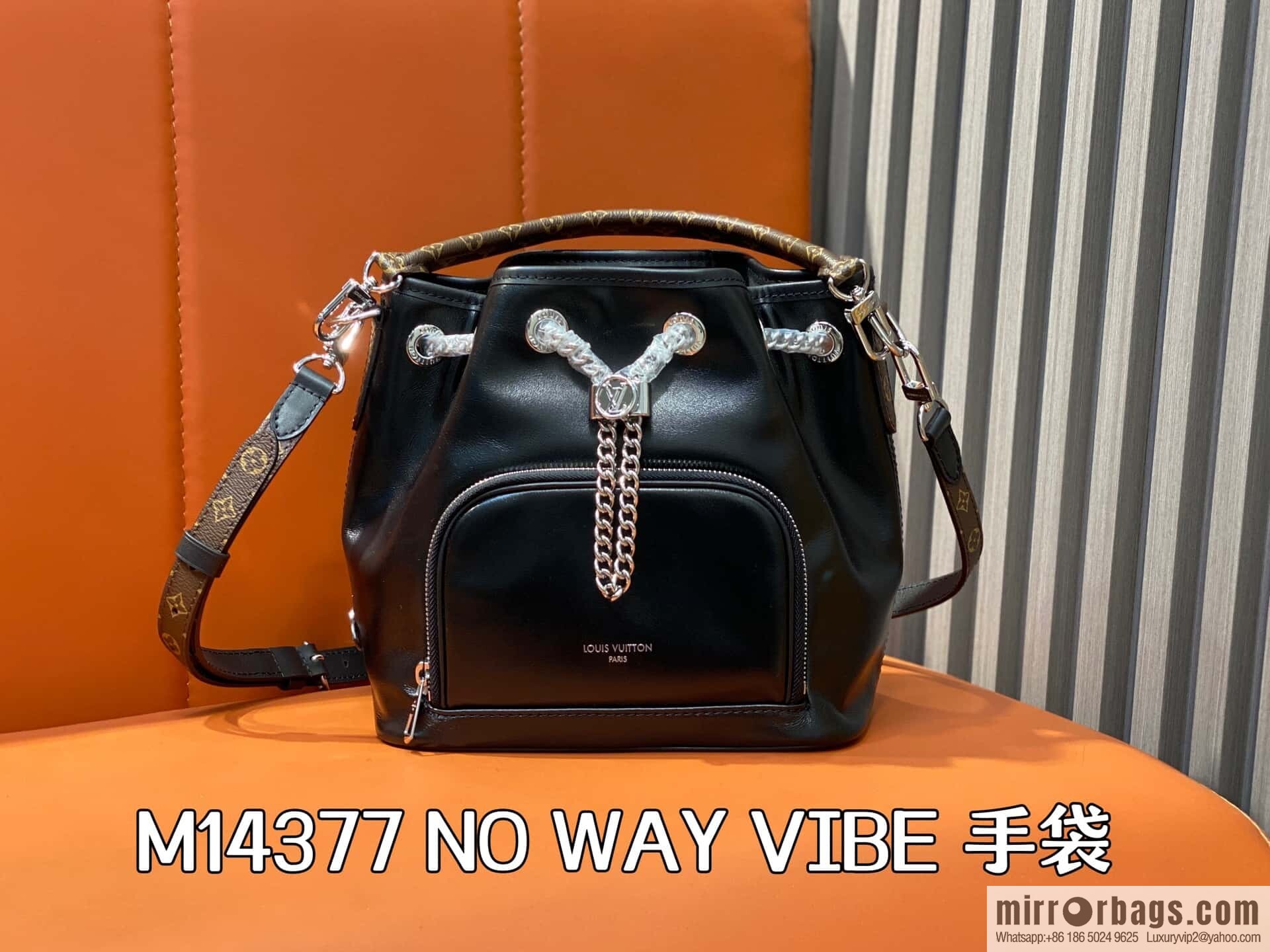 [Boutique‑grade] M14377 black, full leather bucket bag NO WAY VIBE handbag