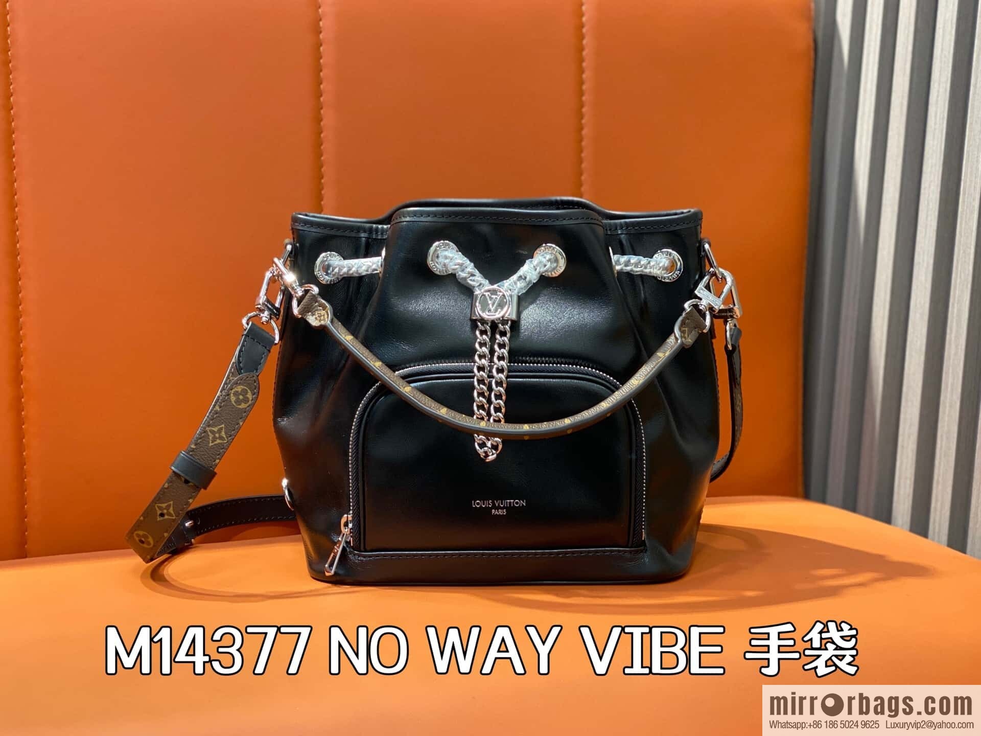 [Boutique‑grade] M14377 black, full leather bucket bag NO WAY VIBE handbag